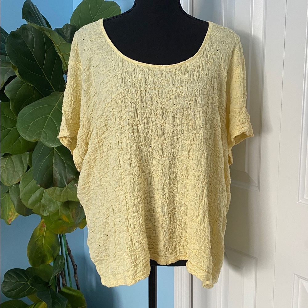 J.Jill 2X Stretch Popcorn Style Yellow Short Sleeve Shirt